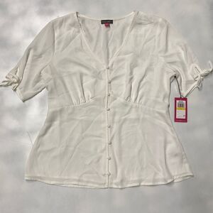 Vince Camuto Button Delicate Blouse Medium M Shirt Ivory NWT